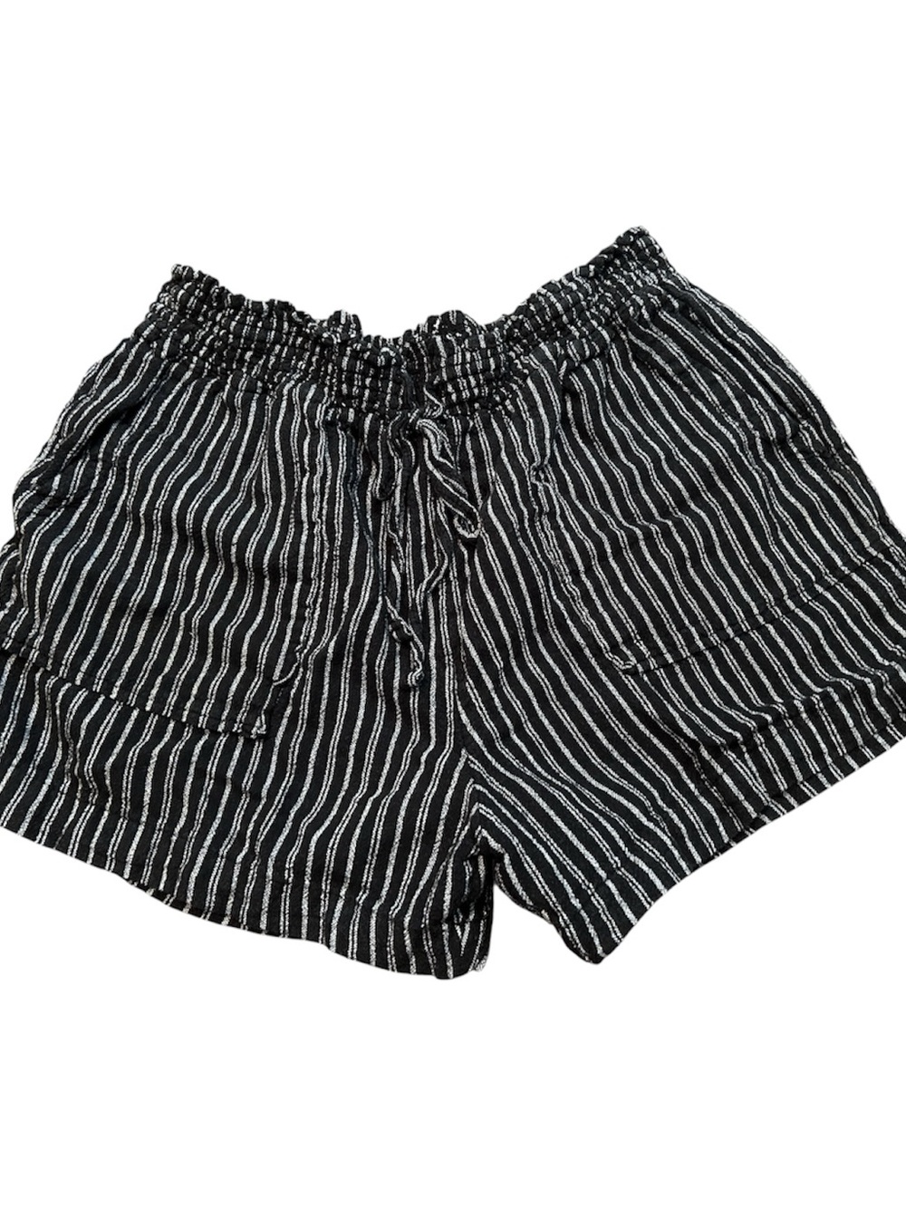 Striped B&W Drawstring Elastic Waist Beach Shorts with Dual Pockets